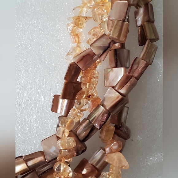 Vintage necklace natural citrine imperial topaz MOP Exquisite 5 strands Artisan - Picture 4 of 9